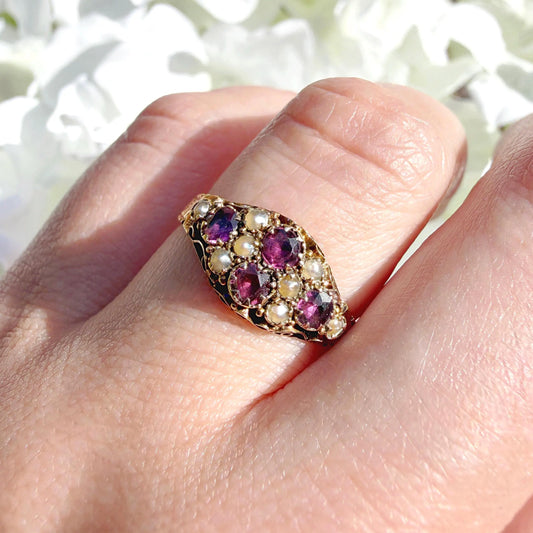 victorian garnet and pearl ring