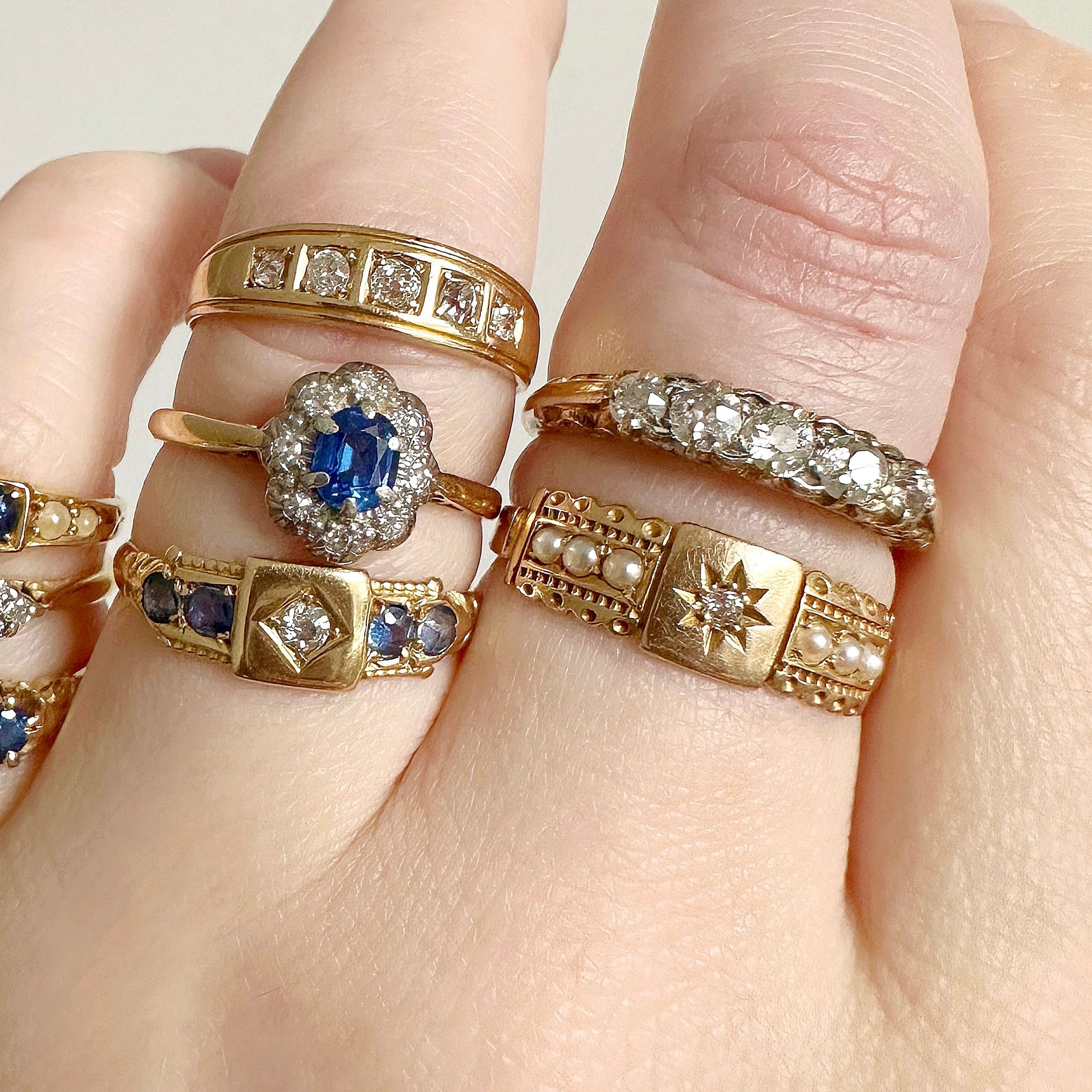 15ct gold victorian antique diamond and pearl starburst ring