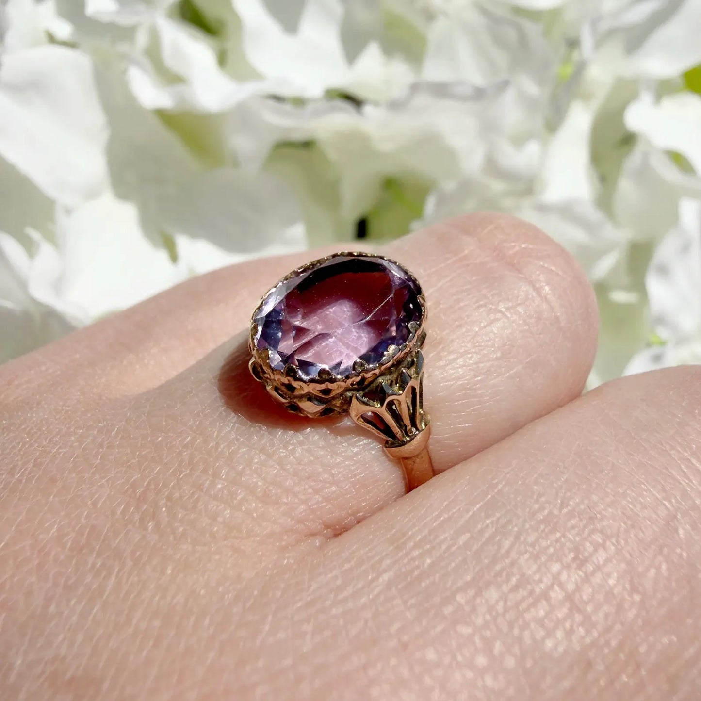 antique Edwardian 9ct gold amethyst oval solitaire ring