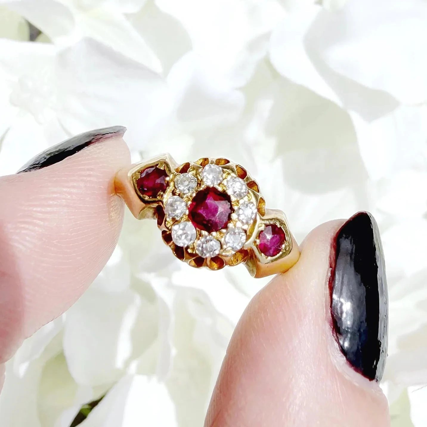 edwardian round cut ruby and diamond ring