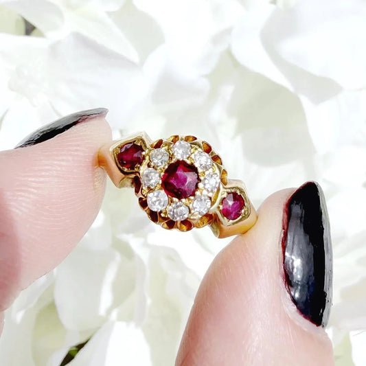 edwardian round cut ruby and diamond ring