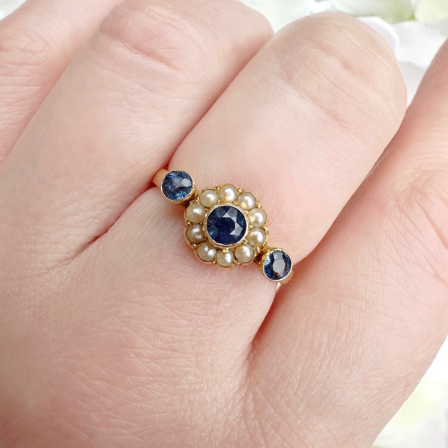 edwardian sapphire and pearl cluster ring
