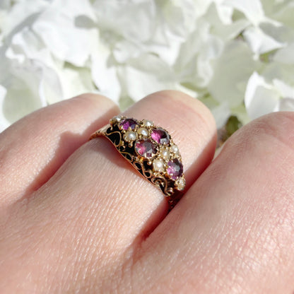 victorian garnet and pearl ring