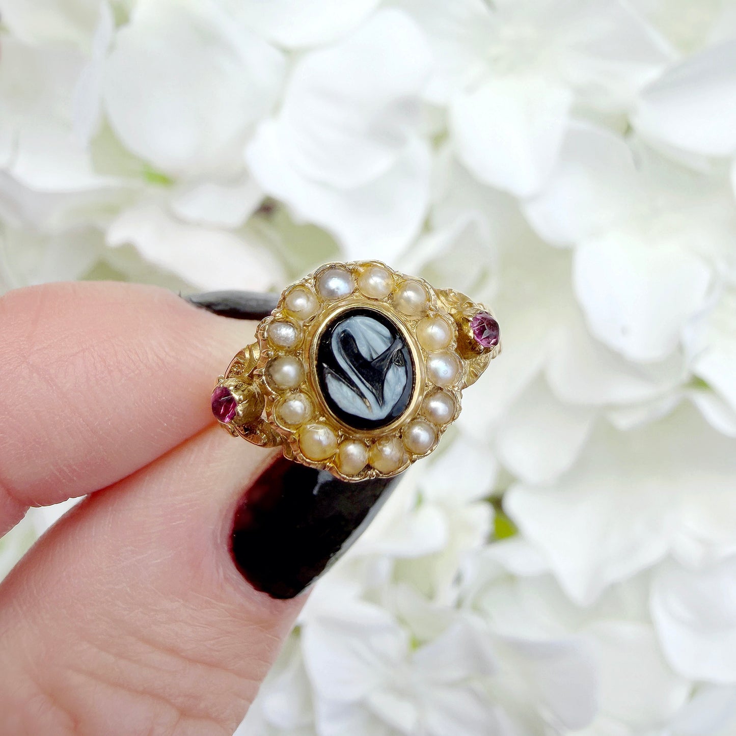 victorian bluebell sardonyx cameo ring