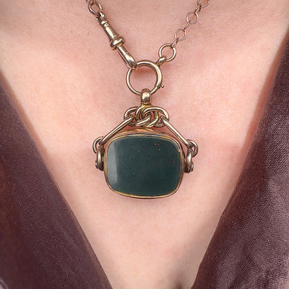antique Edwardian 9ct gold bloodstone and carnelian spinner fob