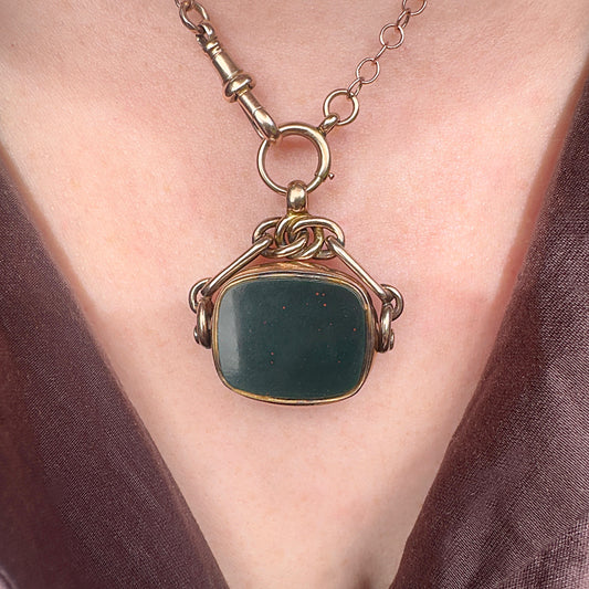 antique Edwardian 9ct gold bloodstone and carnelian spinner fob