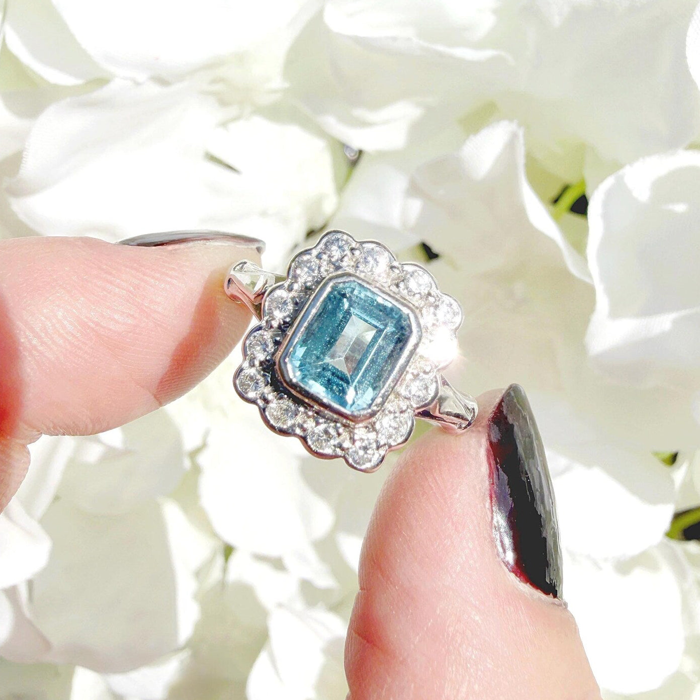 diamond and aquamarine engagement ring