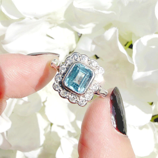 diamond and aquamarine engagement ring