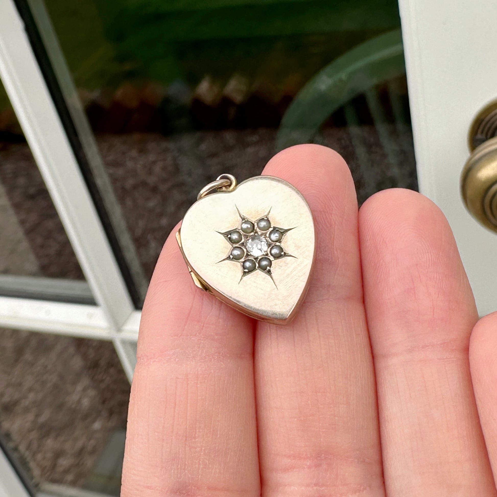 9ct Gold Antique Pearl and Diamond Heart Locket