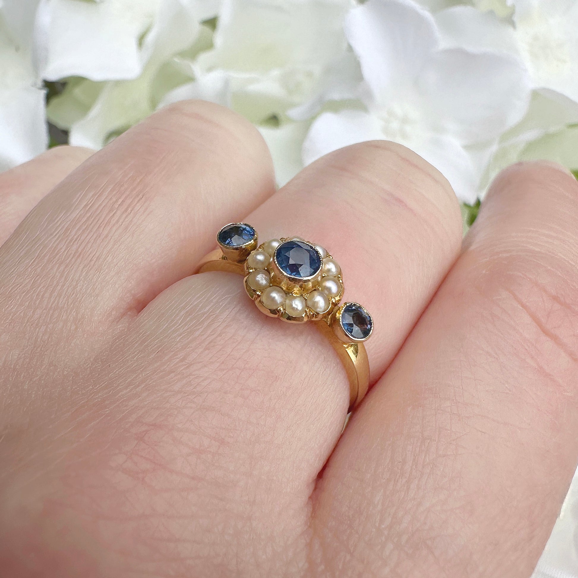 edwardian sapphire and pearl cluster ring