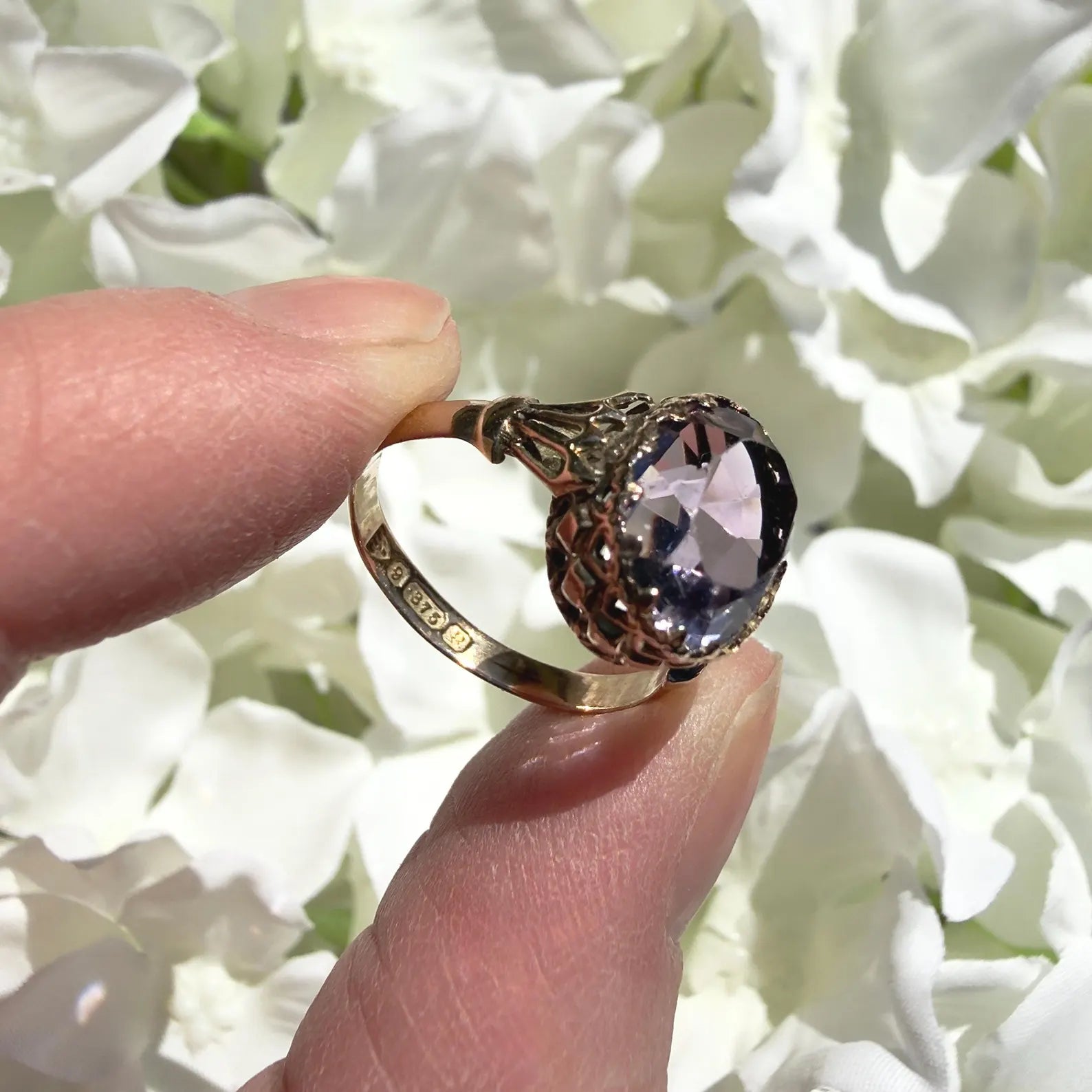 antique Edwardian 9ct gold amethyst oval solitaire ring