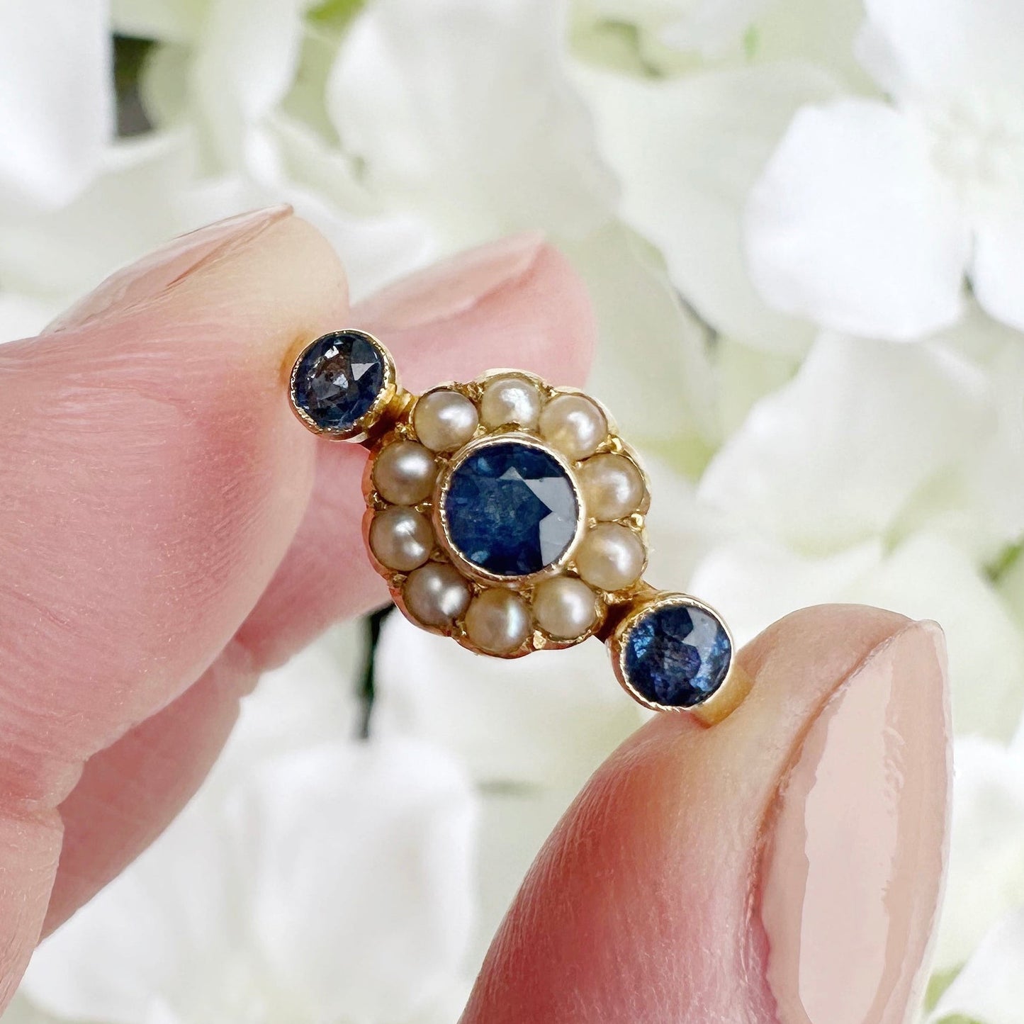 edwardian sapphire and pearl cluster ring