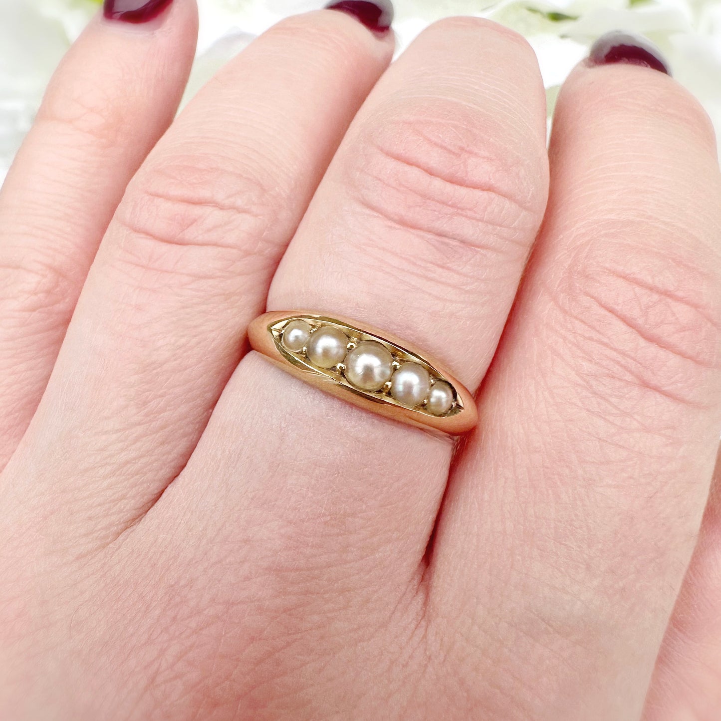 antique Edwardian 18ct gold pearl boat ring