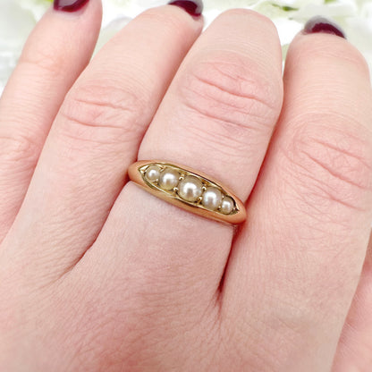 antique Edwardian 18ct gold pearl boat ring