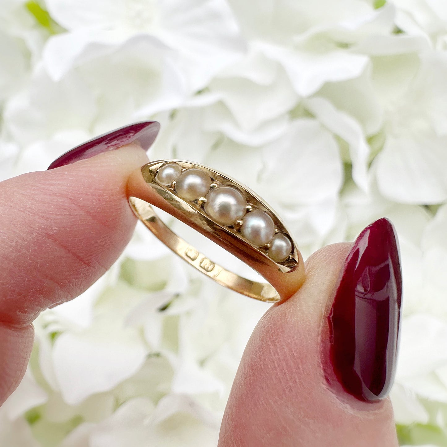 antique Edwardian 18ct gold pearl boat ring