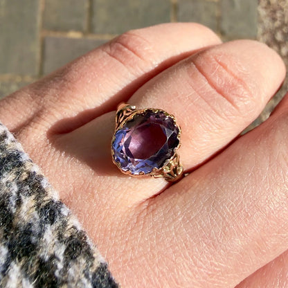 antique Edwardian 9ct gold amethyst oval solitaire ring