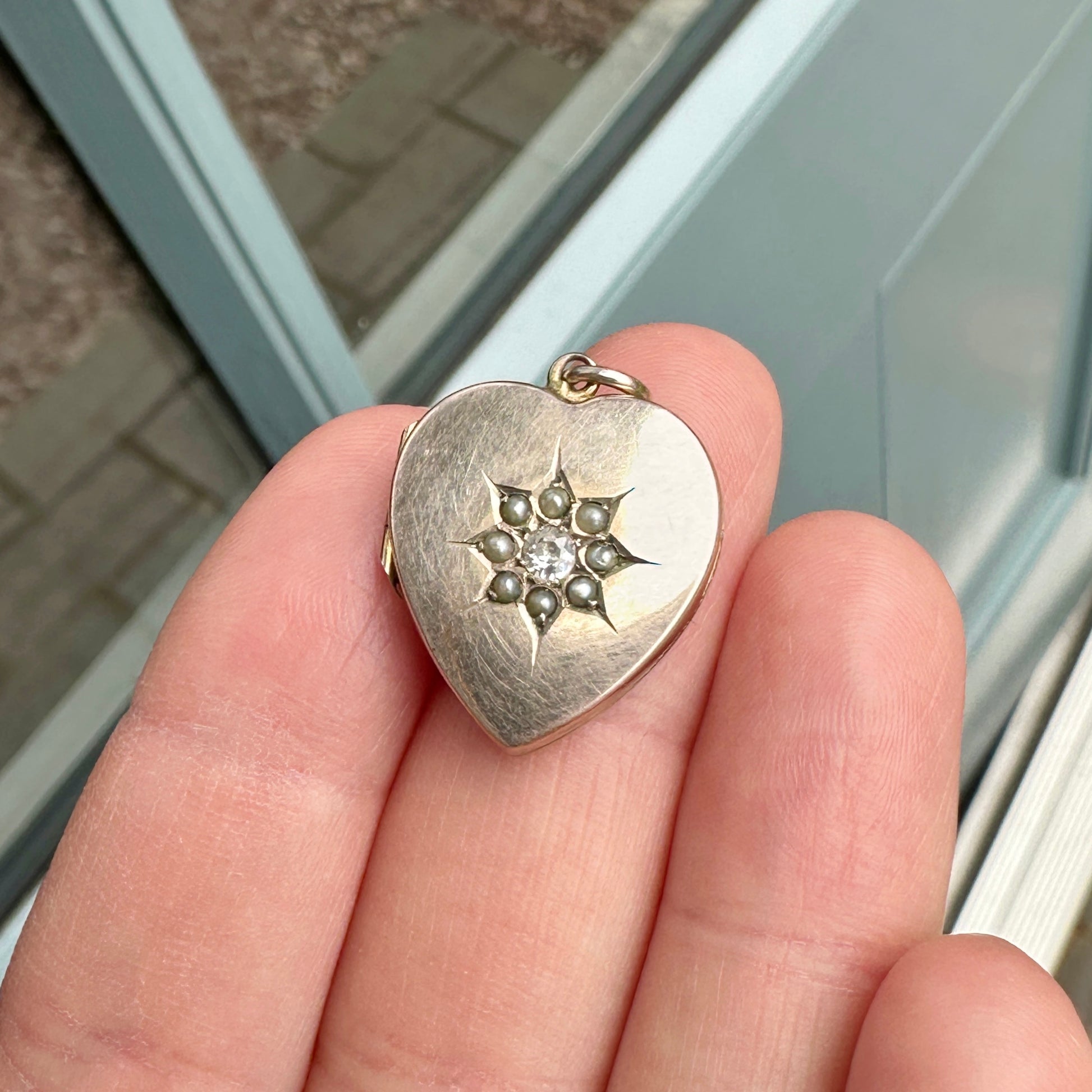 9ct Gold Antique Pearl and Diamond Heart Locket