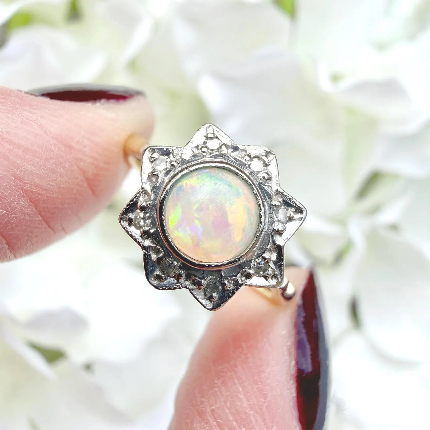 Asteria Celestial 18k Gold Opal Diamond Starburst Ring