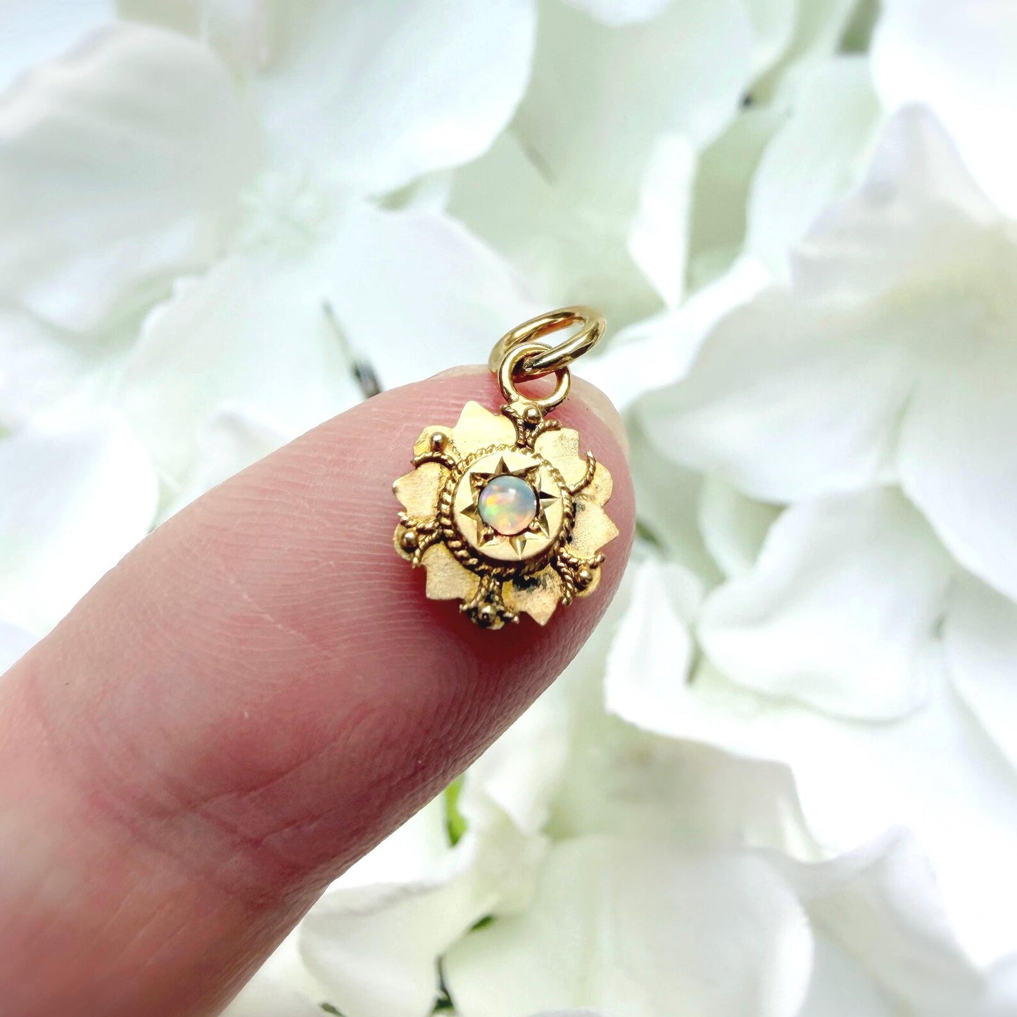 Theodora Antique 18k Gold Opal Flower Charm Pendant