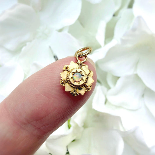 Theodora Antique 18k Gold Opal Flower Charm Pendant
