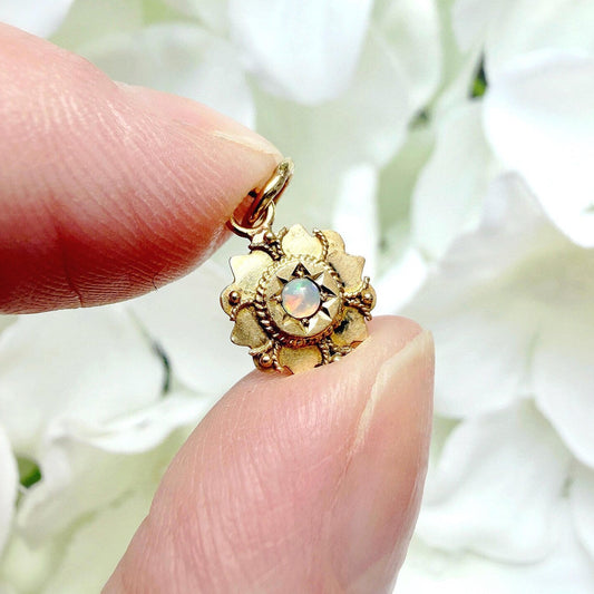 Theodora Antique 18k Gold Opal Flower Charm Pendant