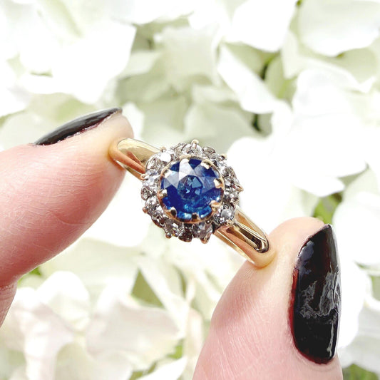 Matilda 18k Edwardian Sapphire and Diamond Halo Ring