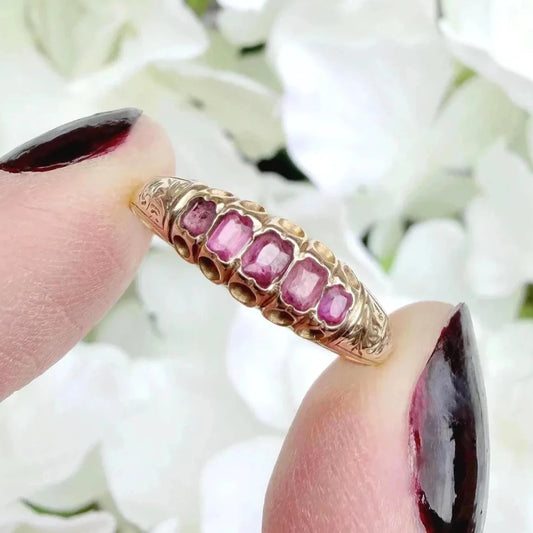 Thea 22ct Victorian Five Stone Ruby Foliate Ring