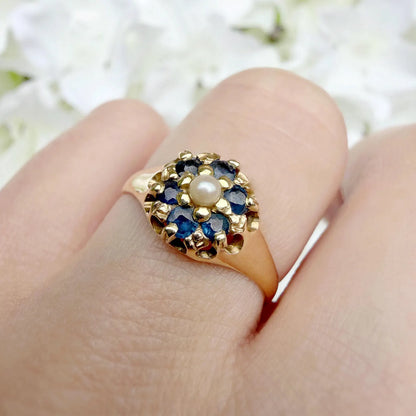 Ebba 15k Victorian Sapphire and Pearl Cluster Ring