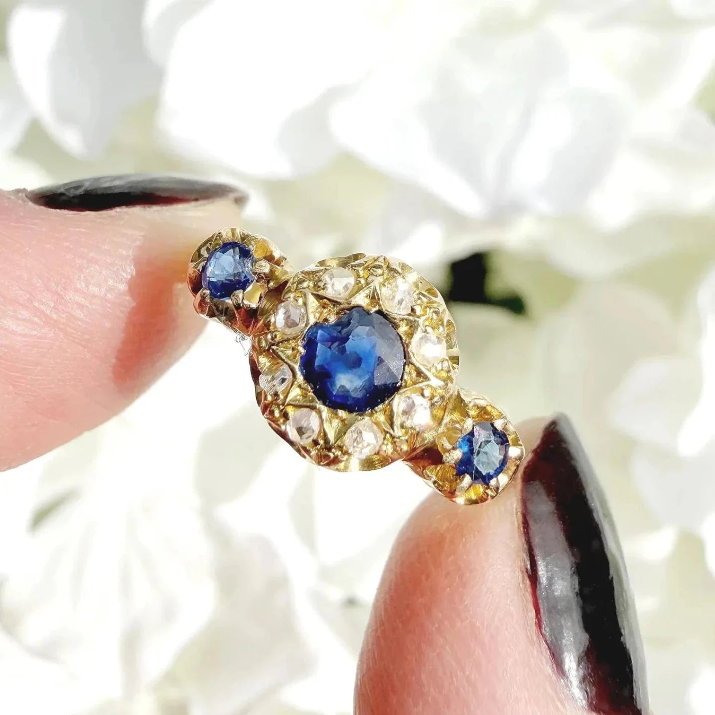 Lyssa 18k Edwardian Sapphire and Diamond Trilogy Ring