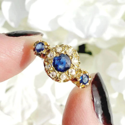 Lyssa 18k Edwardian Sapphire and Diamond Trilogy Ring
