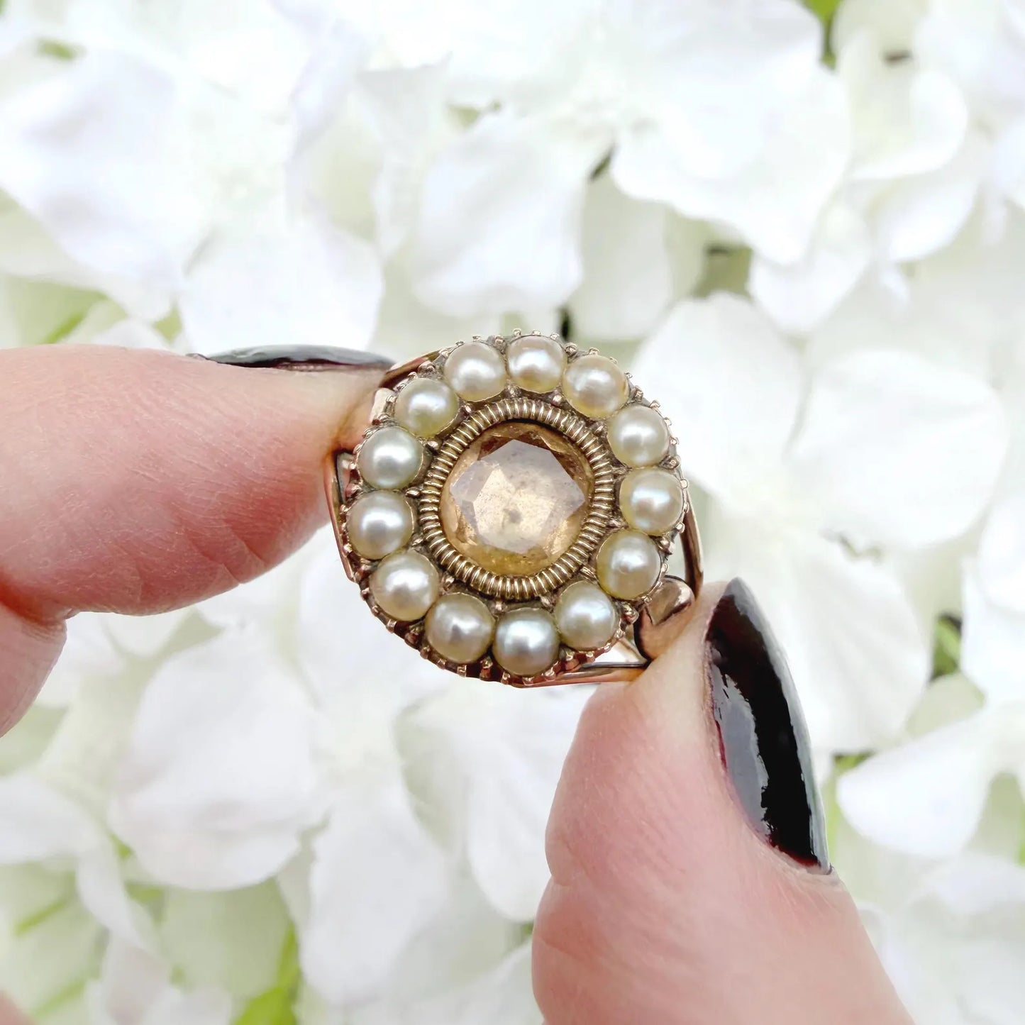 Marni 9ct Antique Gold Topaz and Pearl Ring