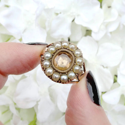 Marni 9ct Antique Gold Topaz and Pearl Ring