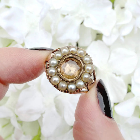 Marni 9ct Antique Gold Topaz and Pearl Ring