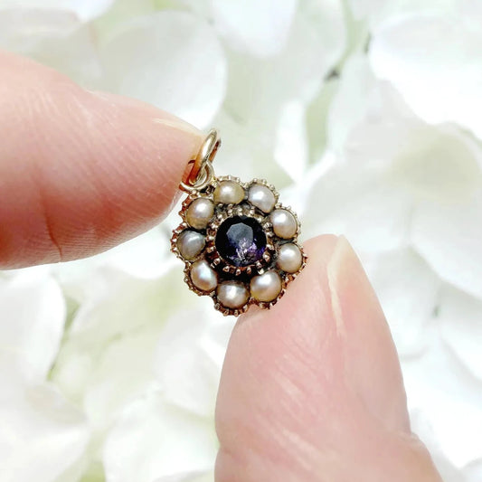Annalise 15k Antique Amethyst & Seed Pearl Charm