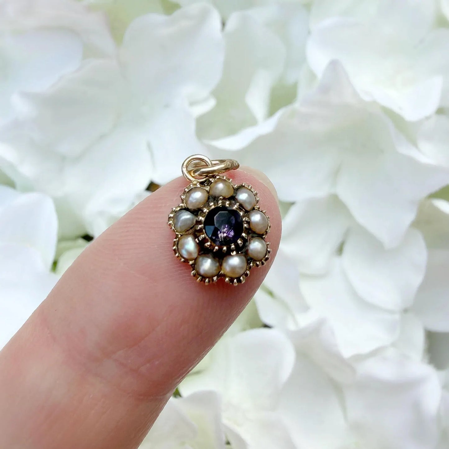 Annalise 15k Antique Amethyst & Seed Pearl Charm