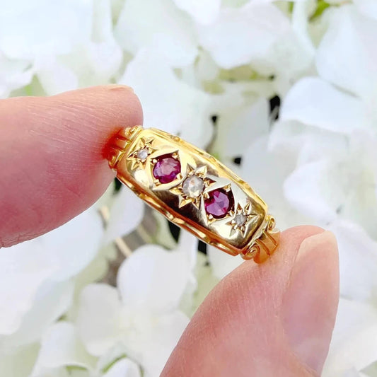 Temperance 18k Victorian Ruby & Diamond Gypsy Band Ring