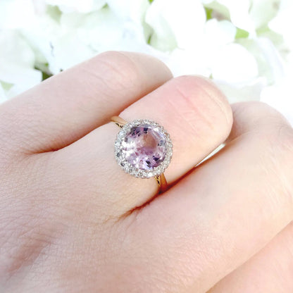 Annie 18k Vintage Amethyst Diamond Halo Ring
