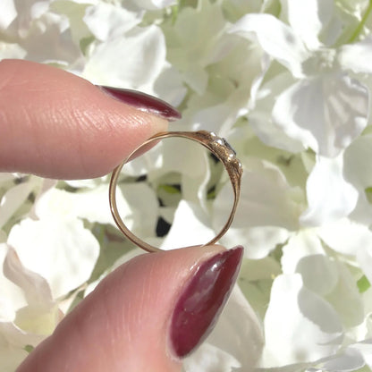 Lenore 18k Victorian Seed Pearl & Sardonyx Forget Me Not Ring