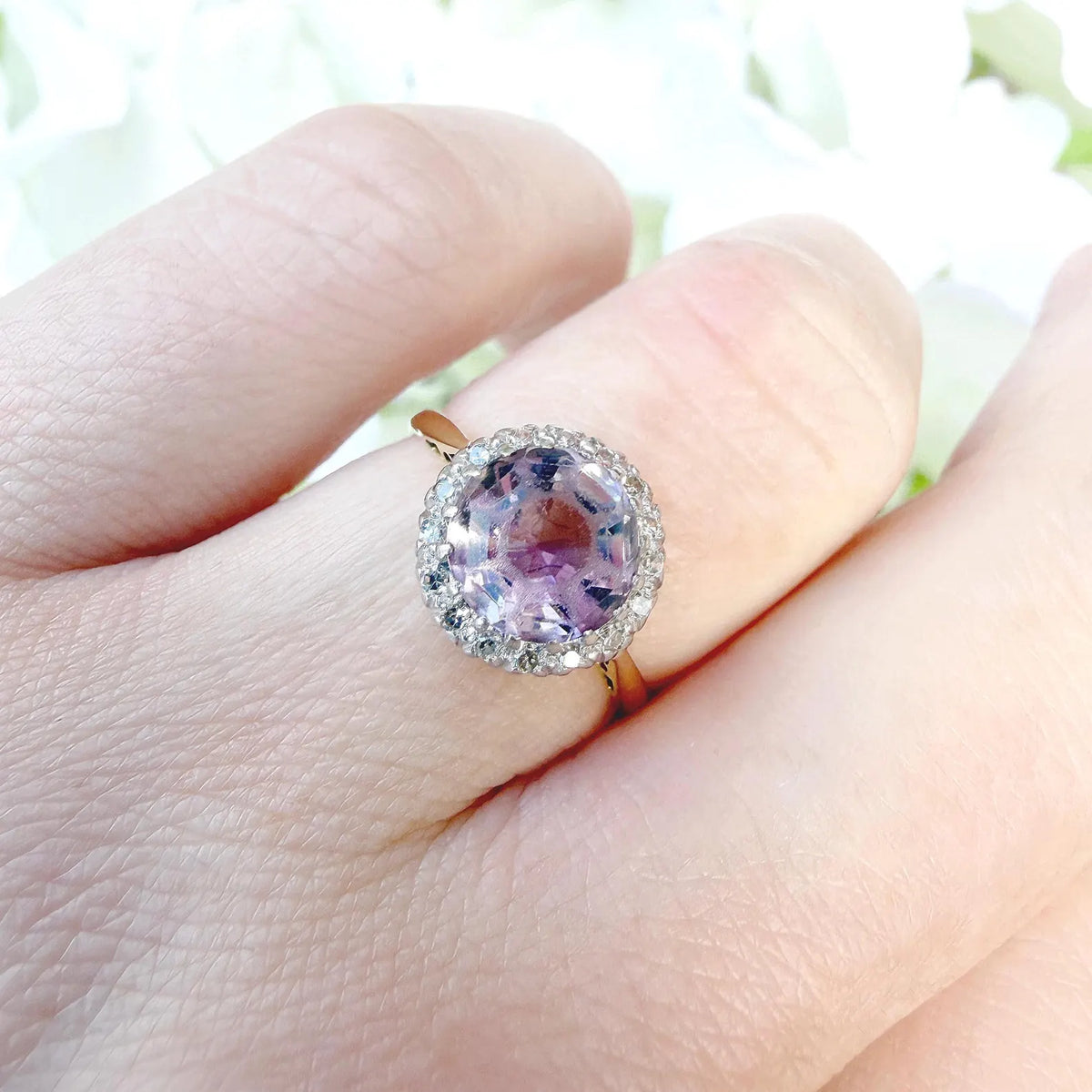 Annie 18k Vintage Amethyst Diamond Halo Ring