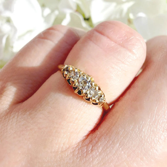 Delaney 18k Victorian Diamond Boat Ring