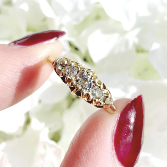 Delaney 18k Victorian Diamond Boat Ring
