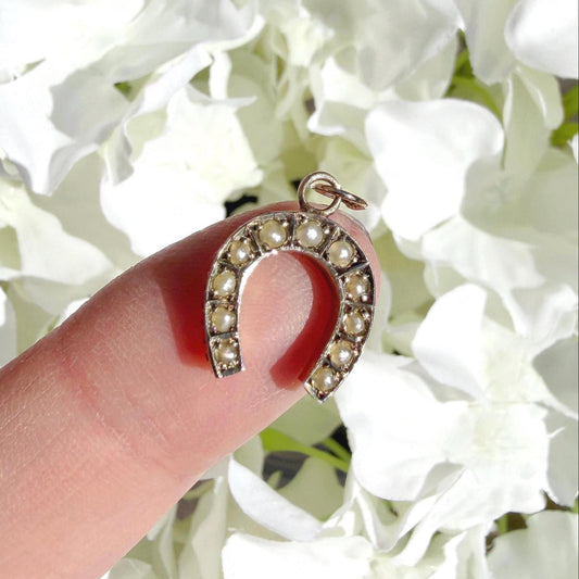 Calliope Seed Pearl Antique Horseshoe Pendant