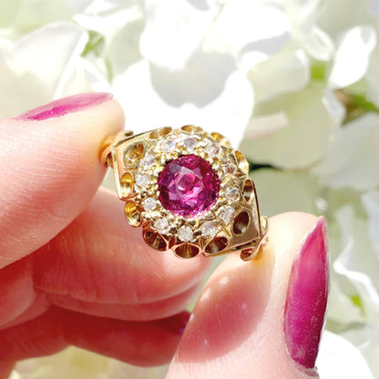 Lucine Victorian 18k Ruby & Old Cut Diamond Ring