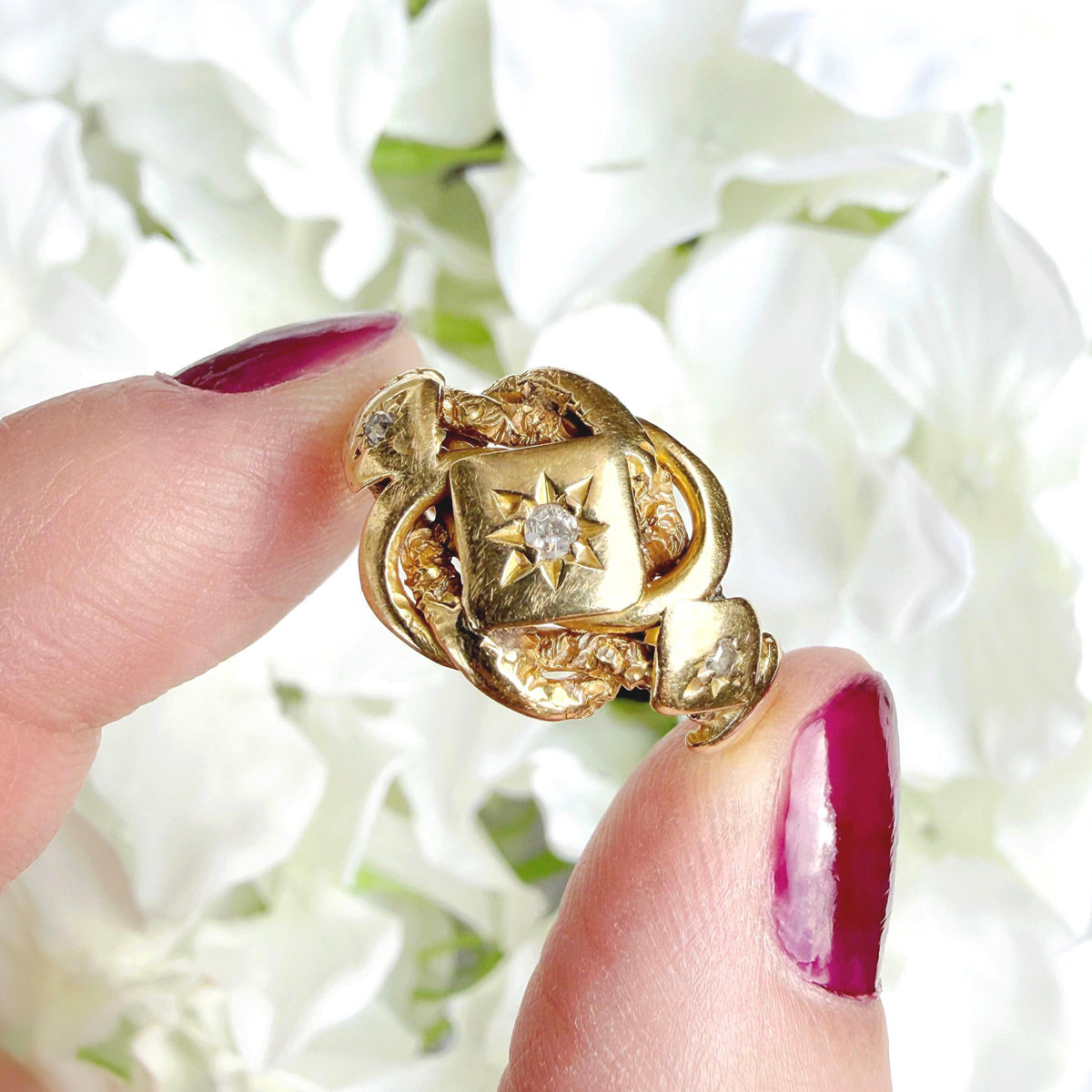 Sonya 18k Antique Diamond Lovers Knot Ring