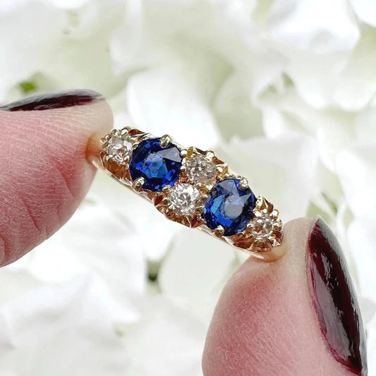 Delphine 18k Victorian Sapphire and Diamond Ring