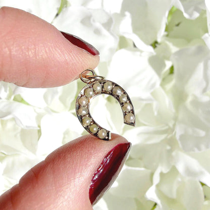 Calliope Seed Pearl Antique Horseshoe Pendant