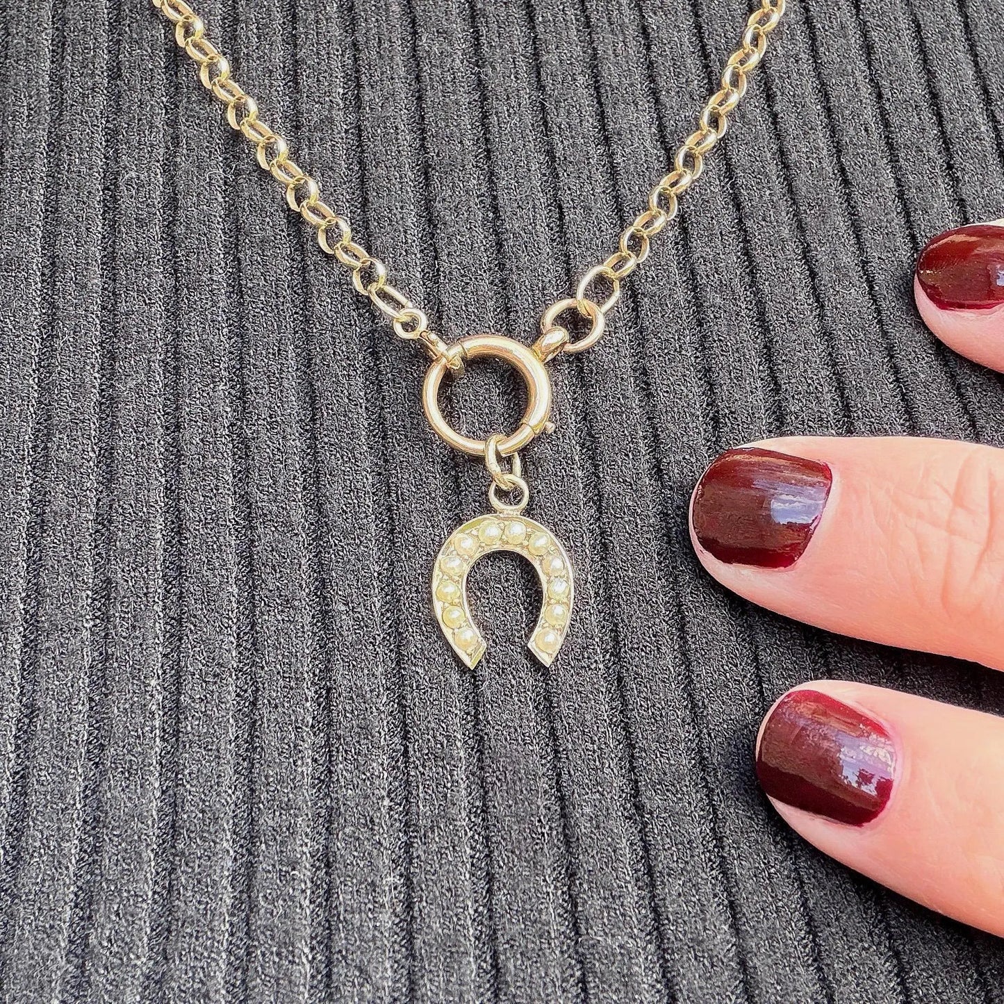 Louisa 9k Gold Lucky Horseshoe Pearl Pendant