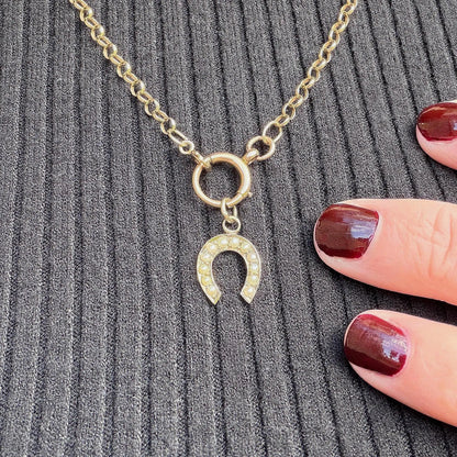 Louisa 9k Gold Lucky Horseshoe Pearl Pendant