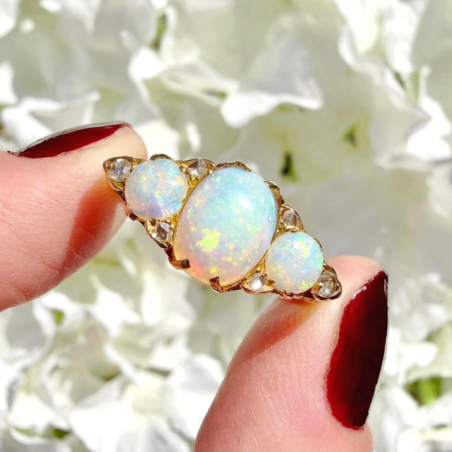 Isolde 18ct Opal and Diamond Trilogy Ring