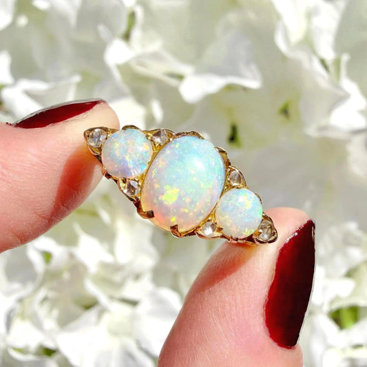 Isolde 18ct Opal and Diamond Trilogy Ring